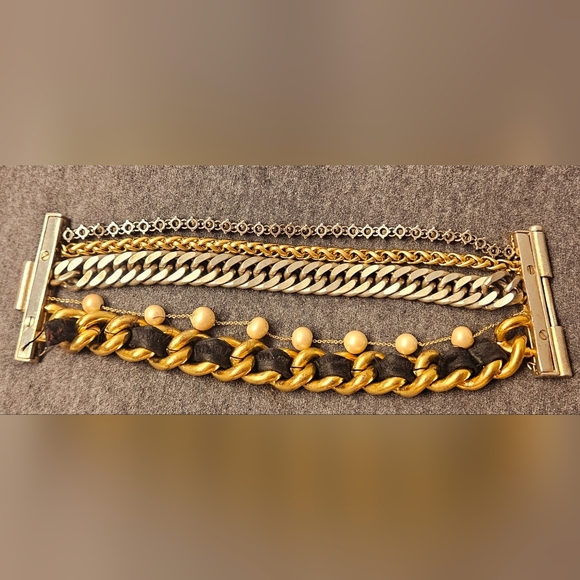 Juicy Couture Gold Multiple Bangle Bracelet Multi Strand Pearl Pave Black Ribbon - Picture 6 of 13